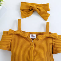 Summer Girls' Suit Ins Clothes For Babies Short Sleeve Strappy Romper Denim Bell-bottom Pants