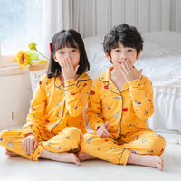 Cute Cartoon Boys And Girls Lapel Pajamas Set