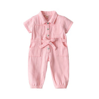 Children's Summer Denim Lapel One-piece