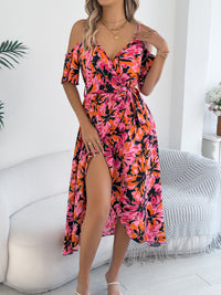 Women's Off Shoulder Cross V Neck Floral Print Camisole Vacation Maxi Dress