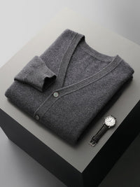 Pure Wool Cardigan Men's V-neck Solid Color Long Sleeve