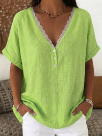 Fashionable Casual Solid-color Lace-trimmed Collar Short Sleeves
