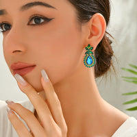 Sparkling Multicolor Paved Rhinestone Teardrop Stud Earrings Women Luxury Elegant Party Prom Formal Jewelry Accessories