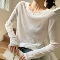 Soft Glutinous Sweater Hollow Sweater Round Neck Loose Top