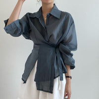 Irregular Buckle Lapel Long Sleeve Shirt Thin Simple Top