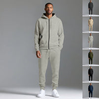 Men's Solid Color Long-sleeve Long Pants Hooded Sportswear Set