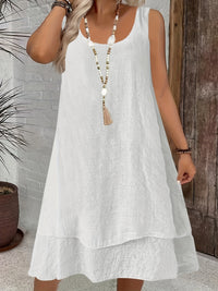 Womens Casual Loose-Fitting Stylish Elegant Sleeveless Solid-Color Crew-Neck Dress