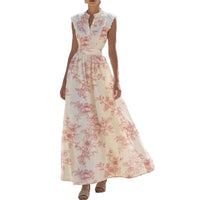 Elegant Short-Sleeve Lace-Patchwork Lace-Up Printed Dress