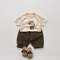 Line Pressing Baggy Pants Washed-out Vintage Patch Cropped Casual Pants