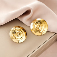 Oval Stainless Steel Earrings, Trendy Geometric Heart Texture, 18K Gold Plated Ear Studs, Titanium Steel