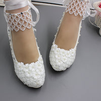 Lace-up White Wedding Dress Plus Size High Heel Women's Shoes