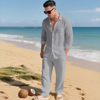 Beach Leisure Loose Collar Shirt Long Sleeve Pants Set