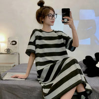 Cute Striped Womens Short-sleeve Loungewear With Color-blocking