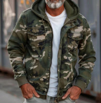 Winter Menswear Warm With Velvet Hooded Pocket Long-sleeved Cotton-padded Jacket