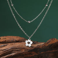 Romantic Hollow Heart Flowers Pendant Stainless Steel Necklace