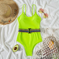 Women's Belly Covering Thin Solid Color One Piece Sling Swimsuit