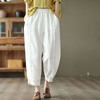 High-waisted Figure-flattering Solid-color Capri Harem Pants