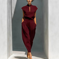 Chinese-style Satin Short-sleeve T-shirt And Pants Set For Women