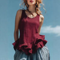 Casual Fashion Sleeveless Top With A Ruffled Hem