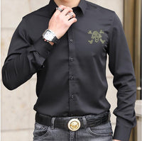 Slim-fit Solid Color Casual Stand Collar Shirt