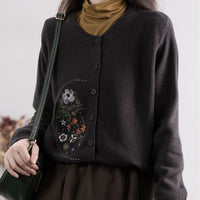 Chinese-style Corn-stitch Cotton Knit Cardigan Sweater For Women