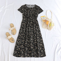 Printed Short-sleeve Waist-cinching Figure-flattering Dress For Petite Frames
