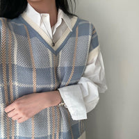 Autumn And Winter Plus Size Plaid Knitted Vest Sweater