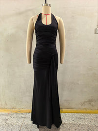 Womens Sexy Waist-Cinching Backless Halter Dress