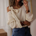 European And American Pure Color Slimming Lace-up Sweater Women's All-matching