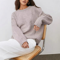 Solid Color Round Neck Sweater Women's Autumn And Winter Knitted Top