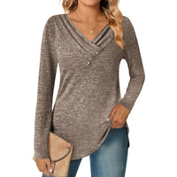 Women's Long Sleeve V-neck Button-up Shirt