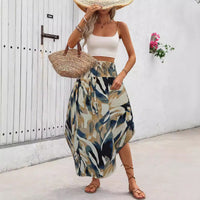 Irregular Abstract Print Skirt With A Casual, Fitted Waist And Tie-up Design Perfect For A Laid-back Vacation Look