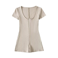 Sexy Ribbed Yoga Fitness Jumpsuit With Short Sleeves For Curvy Women