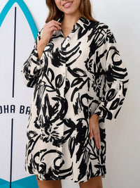 Printed Lapel Single-breasted Cardigan Shirt Dress