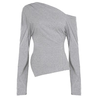 Comfortable Slim-fit Asymmetric Off-shoulder Solid-color Versatile Womens Blouse
