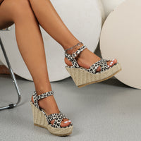 New Jute Rope Wedge Peep-toe Plus-size Leopard-print Shoes