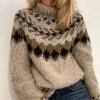 Womens Turtleneck Pullover Sweater With A Printed Design