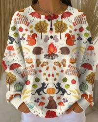 Retro 3D Digital Print Three-button Stand Collar Top