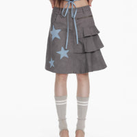 Bubble Gauze Plaid Patchwork Star Pleated Skirt For Women