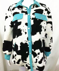 Euro-American AutumnWinter Lapel Shirt Warm Loose Contrasting Color Patchwork Long-Sleeve Coat