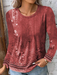 Landscape Painting Printed Long-sleeved T-shirt Top