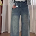 Retro Blue Wide Leg Jeans Women's Spring And Autumn High Waist Loose