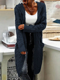 Long Knitted Plus-size Solid-color Sweater With Long Sleeves And Pockets