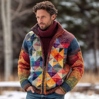 Mens Loose-Fit Stand-Up Collar Zip-Up Jacket Top