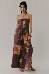 Strap-printed High-waist Belt A-line Dress
