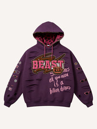 Retro-printed Long-sleeve Pullover Hoodie