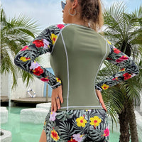 Printed Boxers Conservative Women's Long-sleeved Sunscreen Diving Suit Swimsuit