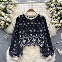 Hollow-out Slim-fit Short Age-reducing Puff Sleeve Top