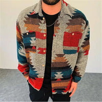 Velvet Padded Shirt 3D Digital Printing Geometric Lapel