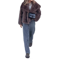 Warm Fashion Loose-fitting Long Sleeves Plush Brown Coat